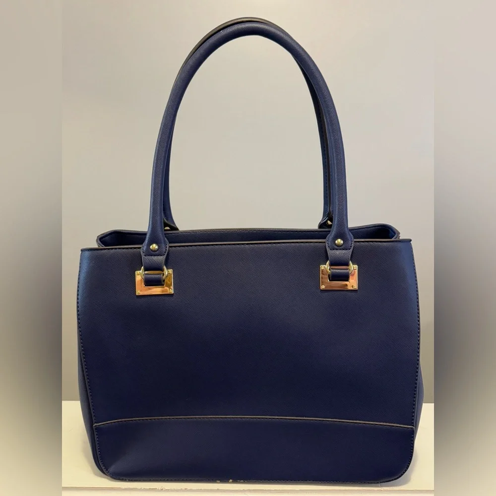 Anne Klein “Black New Recruits” blue  Large Structured Satchel Women Handbag - Picture 2 of 10